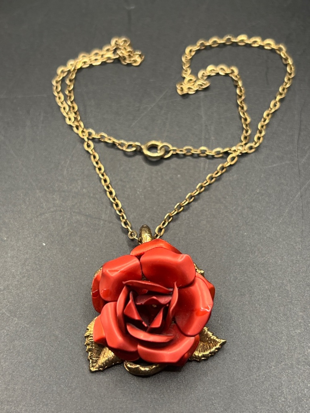 Vintage Red Rose 3-D necklace